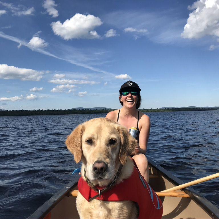 Canoeing with Walter on Flagstaff Lake in Carabassett Valley, Maine, July 2020