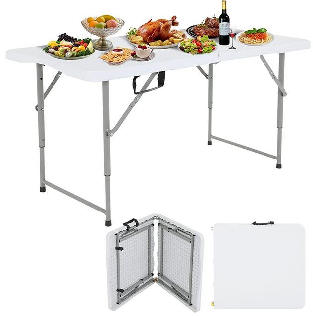 HKLGorg Folding Table 4 Ft Heavy Duty Fold Up Table Camping Working Table Indoor Outdoor Plastic Folding Table Utility Party Dining Table Easy to Assemble with Lock Function White