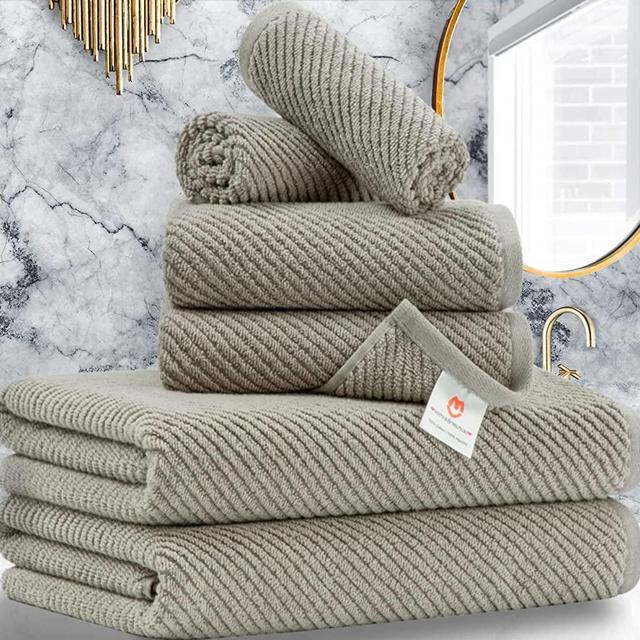 Soft Dark Beige Bath Towel Set with Gift Box, Cotton Quick-Dry Bathroom Towels, Towel Sets with 6 Pieces - 2 Bath Towels, 2 Hand Towels, 2 Washcloths (Cape May Cobblestone)