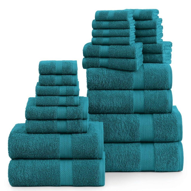 LANE LINEN Bath Towel Sets for Bathroom 24 piece - 100% Cotton Large Shower Towels, 2 Oversized Bath Sheets, 4 Large Cotton Bath Towels, 4 Fingertip Towels, 6 Hand Towel and Washcloth Sets - Sea Port