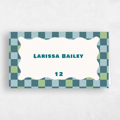 Grayed Teal, Blue Wedding Place Card - Vibrante