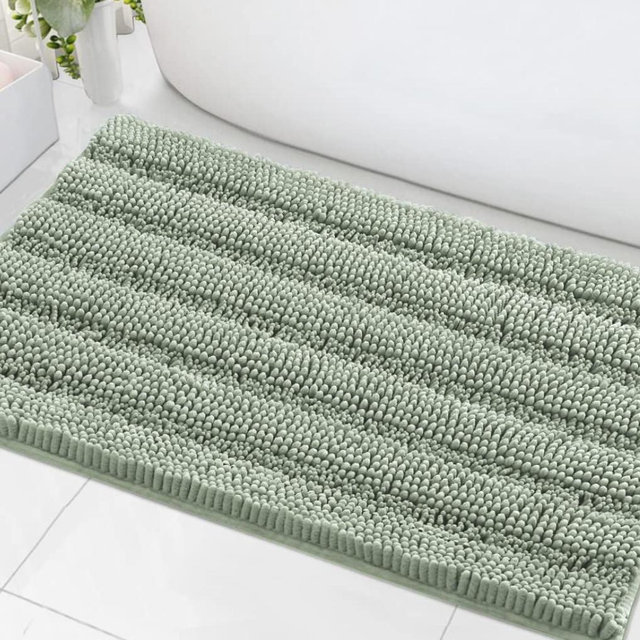 H.VERSAILTEX Bath Mats for Bathroom Non Slip Extra Thick Chenille Striped Bath Rug 24" x 36" Absorbent Non Skid Fluffy Soft Shaggy Rugs Washable Dry Fast Plush Mats for Indoor, Bath Room, Tub - Sage