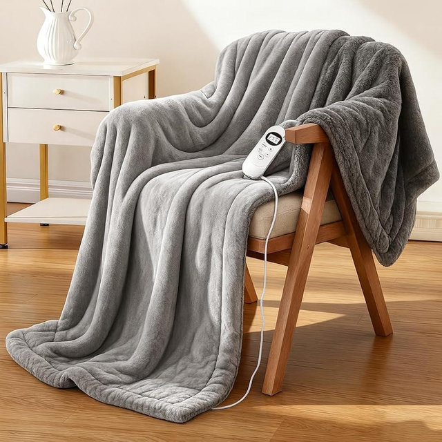 Eastsora Electric Heated Blanket Throw 50''x60'' – Soft Dual-Sided Flannel, 12 Heat Settings, Smart Timer, ETL & FCC Certified, Machine Washable (Deep Gray & Light Gray, Single(50"x60"))