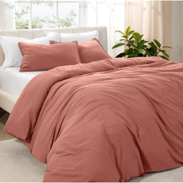 Washed Dusty Rose Oversized Queen Duvet Cover and Sham Set by Bare Home