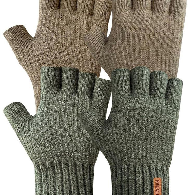 JIZCTBN 2 Pairs Thick Fingerless Gloves for Men Women - Winter Warm Half Finger Gloves for Typing, Driving, Everyday Use