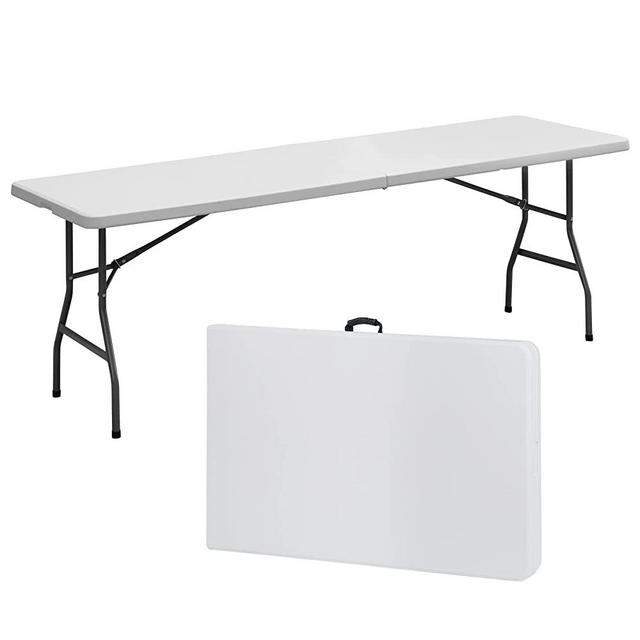 SUPER DEAL 8FT Folding Picnic Table for Outdoor, Portable Fold-in-Half Plastic Dining Picnic Party Table with Carrying Handle