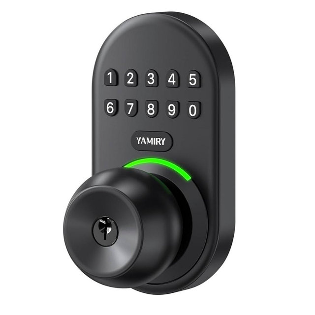 Keypad Smart Door Knob Lock, Yamiry Keyless Entry Digital Lock with Handle, Electronic Code Knob for Front Door, Easy Installation