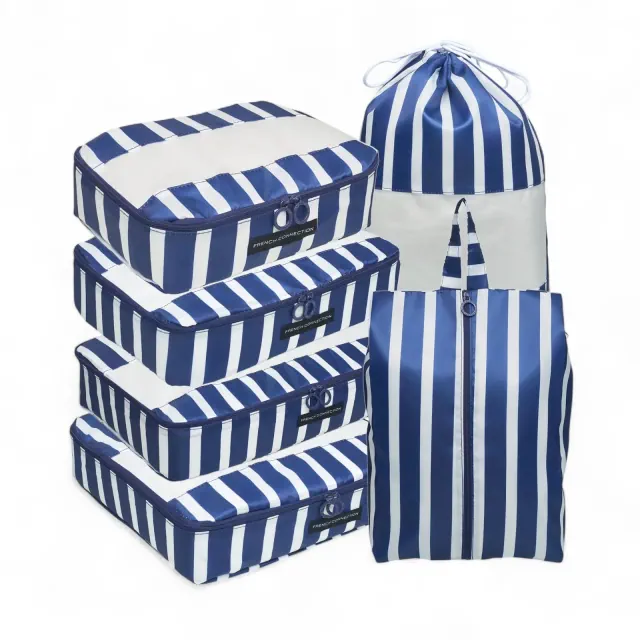 French Connection 6pc Packing Cube Set - Travel Storage Organizer Set for Luggage in Navy