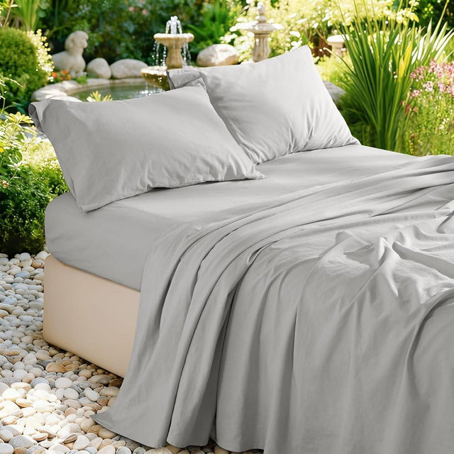 RTHX92N 100% French Pure Linen Sheets Queen Size, Breathable, Soft and Durable Pure Linen Sheets, Anti-Tear Linen Bed Sheets, 16 Inch Deep Pocket - 4 PC (Grey,Queen)