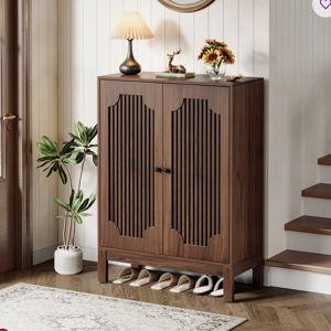 Walnut 6-tier Shoe Storage Cabinet With Doors