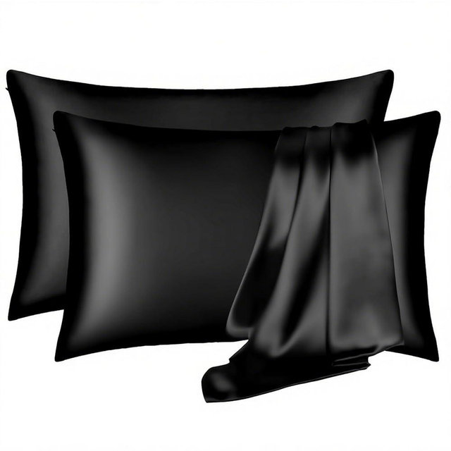 Silk Pillowcase 2 Pack, Mulberry Silk Pillow Cases Queen Size Set of 2, Anti Acne Silk Pillowcase for Hair and Skin, Natural Satin Pillowcases for Sleeping Women with Zipper, Black