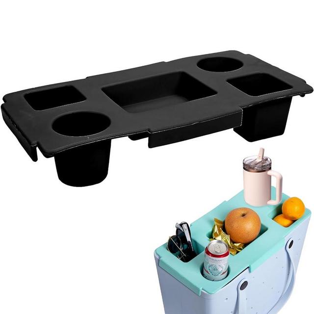 Bogg Bag Tray Topper with Cup Holder for Stanley Cup, Silicone Table Top Lid Accessory Storage Organizer for Snack Phone Sunglass - Bogg Topper Tray (Black)