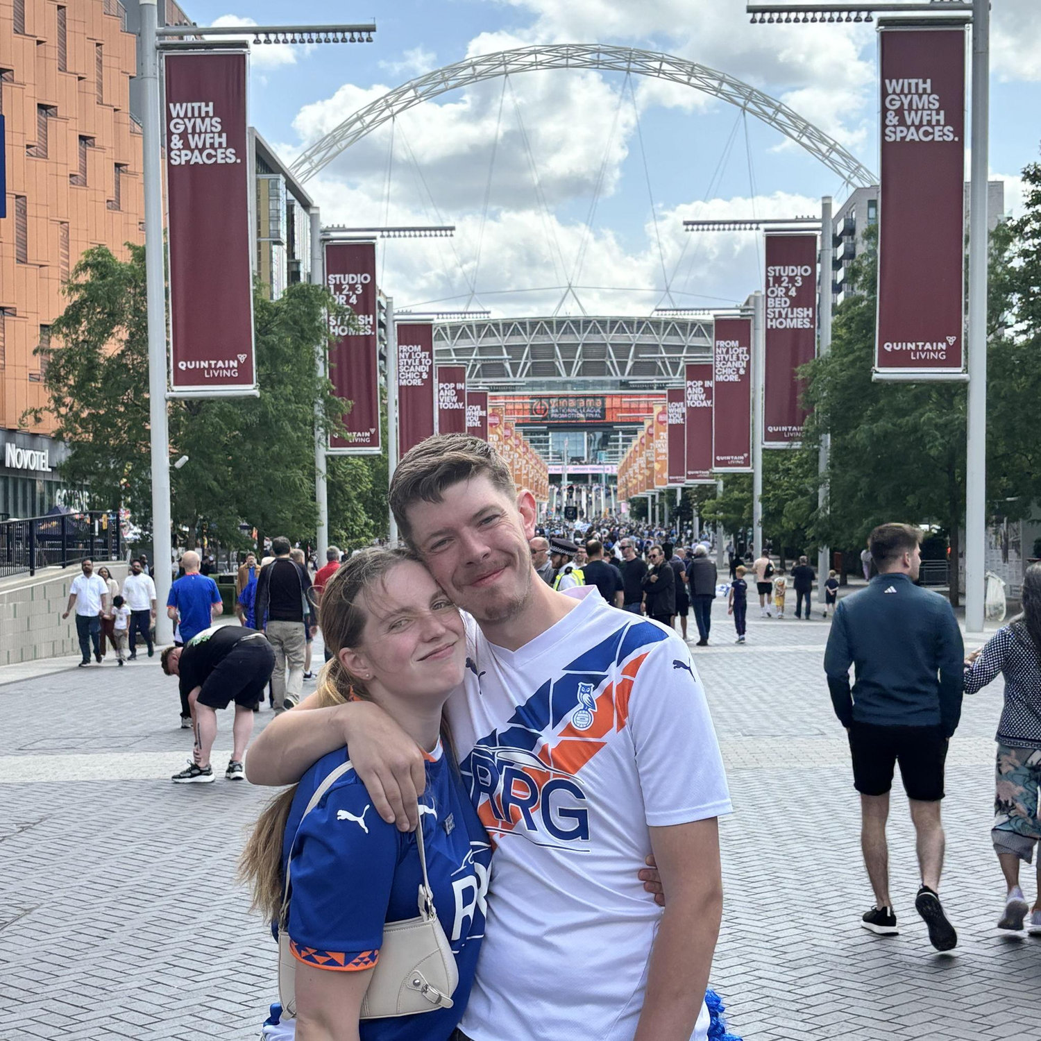 OLDHAM PROMOTION - a photo outside wembley as the happy couple celebrated with family and friends on this day as oldham got promoted back into the football league
