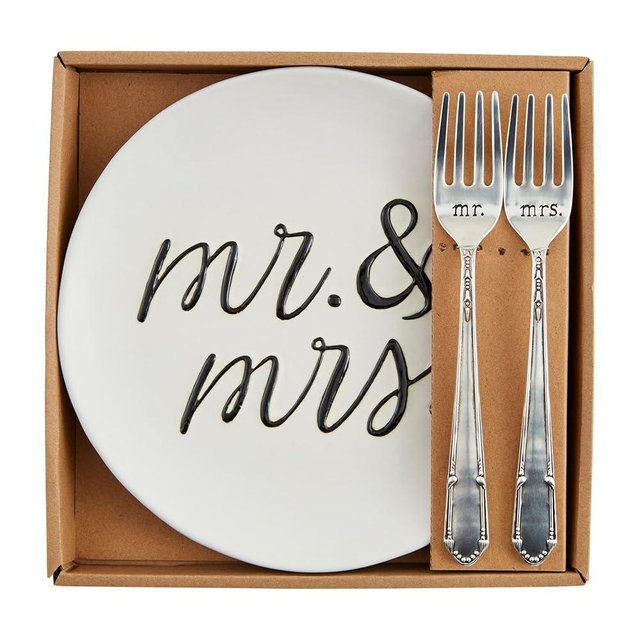 Mud Pie Cake Mrs, plate 8" dia | fork 7 1/2", White