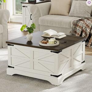 Jareal Coffee Table,Farmhouse Lift Top Coffee Table,Square Coffee Table with Storage for Living Room - White, 18.1" H x 31.4" W x 31.4" D