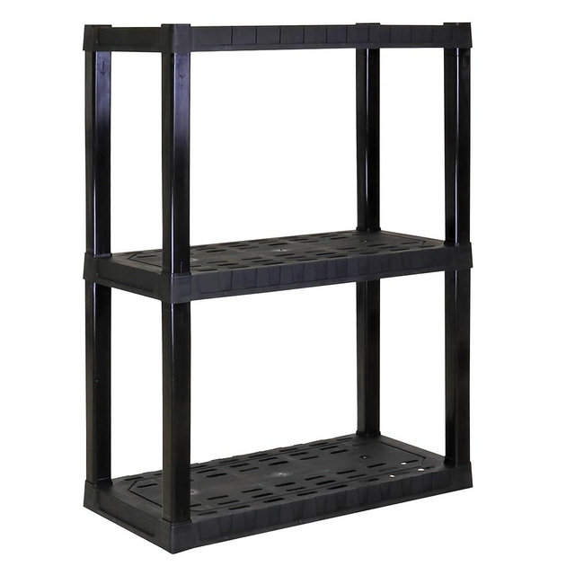 Oskar Heavy Duty Plastic Storage Shelves- for Garage, Kitchen, Bathroom Basement Kids Room, Stackable 3-Tier Black Organizer Rack for Books Shoes, Toys, Pantry, Cleaning and Closet Organization