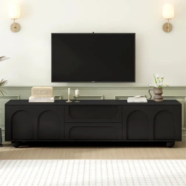 Whisen Cream Style Media Console TV Stand for TVs up to 75" with Arched Doors and 2 Drawers