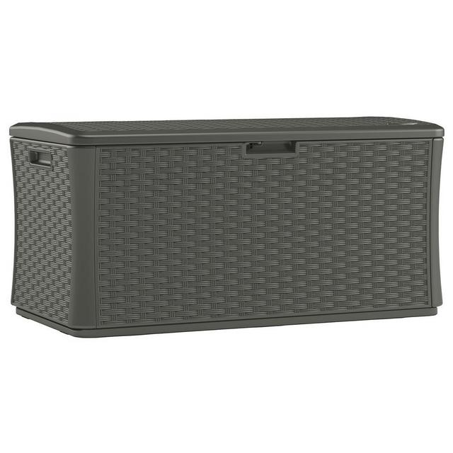Suncast 134 Gallon Resin Wicker Deck Box in Stone