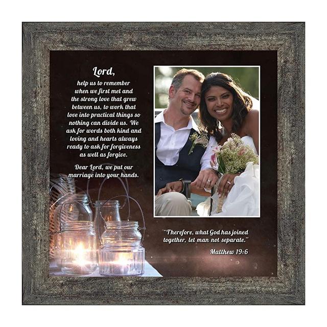 Christian Wedding Gifts for Couple, Engagement Gift for Bride and Groom, Christian Bridal Shower Gift for Bride, Rustic Wedding Decor, "A Marriage Prayer" Picture Framed Poem, 6374BW