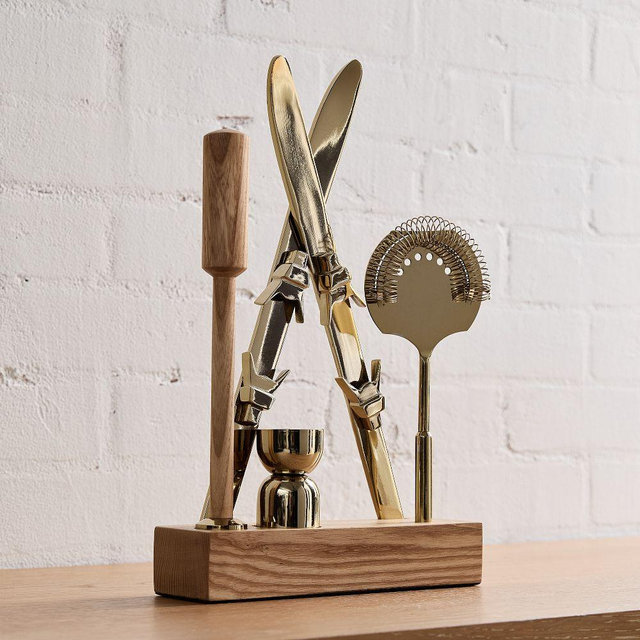 Skier Barware Collection, Tool Set, Brass