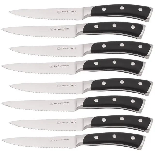 Dura Culina® Elite Series 8 Piece Stainless Steel Steak Knife Set, Black
