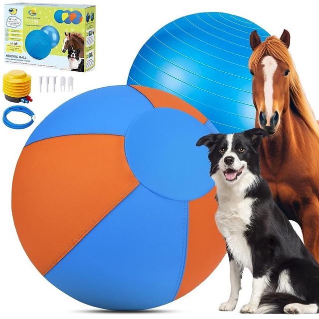 Irondance Herding Ball for Dogs - 18" Medium Herding Ball with Anti-Burst Cover and Pump, Outdoor Dog Exercise Toy for Australian Shepherd, German Shepherd, Collie (Blue & Orange)