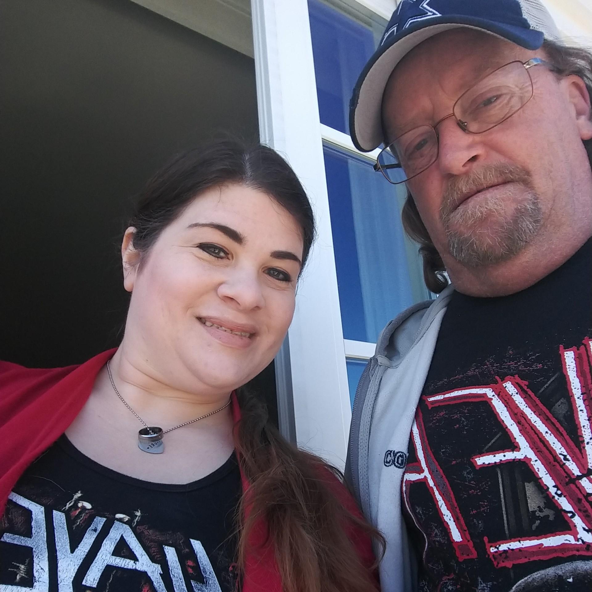 Day after engagement. 3/15/2019. Coordinating Slayer shirts.