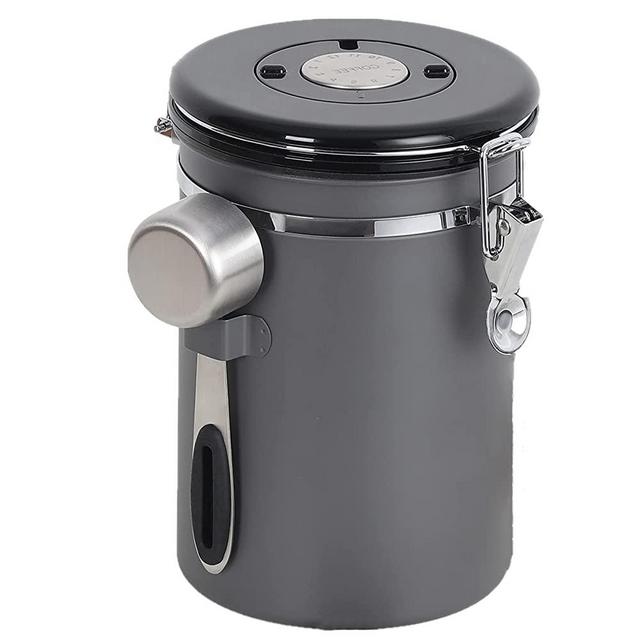 NEX Coffee Canister, Airtight Stainless Steel Storage Container (22OZ) with Scoop and Date Tracker, One Way Co2 Valve, Coffee Jar for Beans or Grounds, Kitchen Food, Tea, Flour, Sugar - Gray