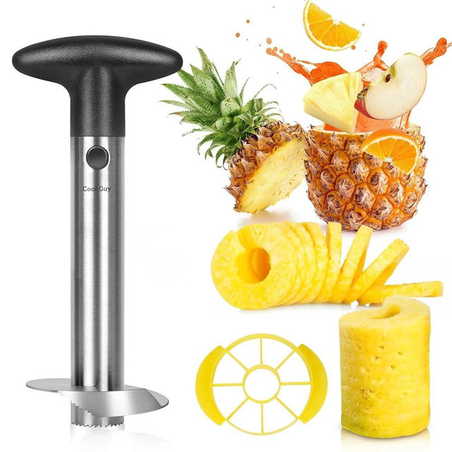 Cook Guy Pineapple Corer and Slicer Set - Includes Reinforced Stainless Steel Pineapple Cutter, Plastic Pineapple Divider - Easy Core Removal and Cutting Tool