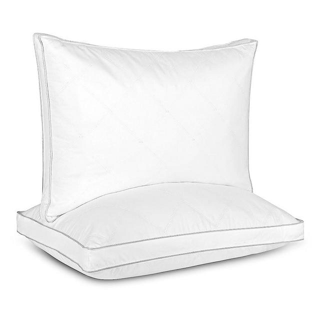 Dreamhood Luxury Goose Feather Down Pillow Standard Size Set of 2 - Made in USA Firm Gusseted Bed Pillows for Sleeping with Soft Premium 500 TC Cooling Cotton Shell