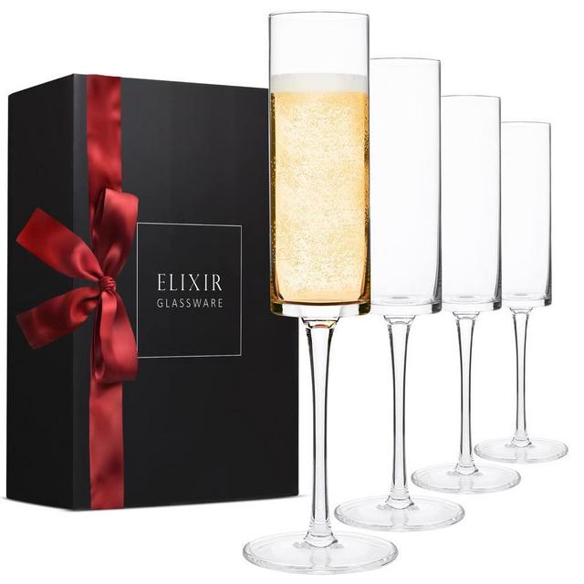 Champagne Flutes, Edge Champagne Glass Set of 4 - Modern Elegant for Women, Men, Wedding, Anniversary, Christmas, Birthday - 6oz, Premium Crystal
