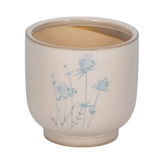 Ceramic Planter with Blue Floral Design - Decorative Ceramic Garden Pot for Indoor & Outdoor Plants - Round Flower Pot for Home & Patio - 5" Blue