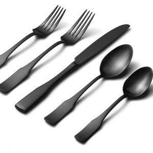 Alata Kate Black Satin 40-Piece Silverware Set, Service for 8, Stainless Steel Flatware Set, Matte Polished Cutlery Set, Dishwasher Safe