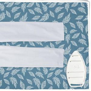 Encasa XO Ironing Mat/Pad (Large 48"x28") with 3mm Padding & Silicone Iron Rest for Steam Pressing on Tabletop or Bed - Heat Resistant, Portable, Quilting & Travel Blanket - Big Leaves Blue