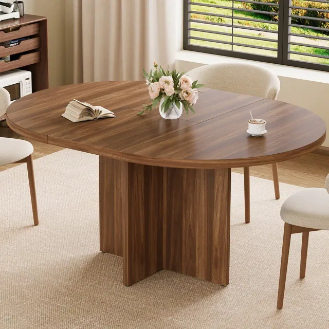 43.3''-59'' Extendable Round Dining Table for 4-8, Modern Kitchen Oval Dining Table with Removable Leaves, Dinner Table for Dining Room, Kitchen