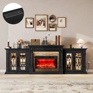 104"w 3 In 1 Farmhouse Fireplace Tv Stand With Large Storage Space,for Living Room,black - Black/Brown, Yes