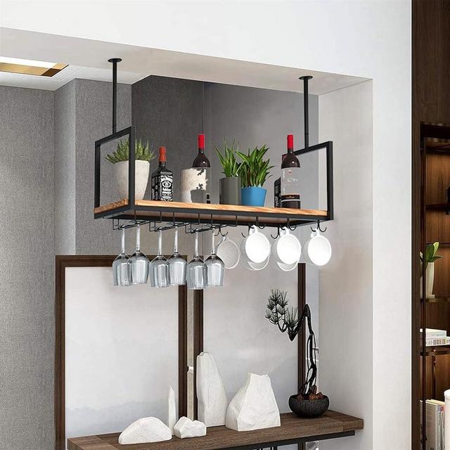WJPFS Wine Glass Rack, Ceiling Mount Wine Rack, Metal Frame Display Rack, Vintage Bar Floating Shelf, Storage Rack for Living Room Kitchen Dining Room (Size : 80 * 30 * 60cm)