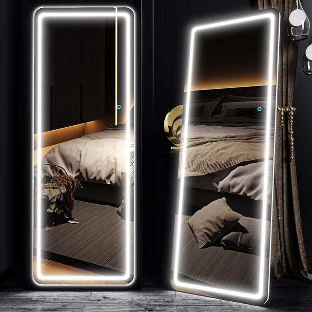 LVZORY Full Length Mirror with Lights,63"x22" Floor Mirror Dimming & 3 Color Lighting,Stand Up Mirror,Full Body Mirror Lighted,LED Free Standing Mirror for Bedroom,Living Room