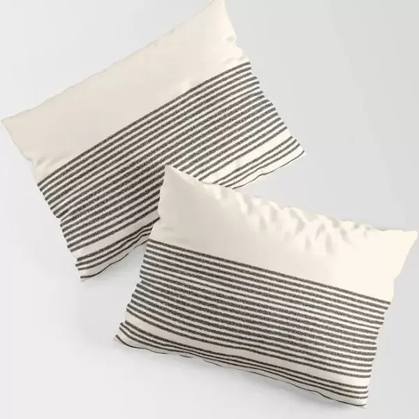 Pillow Sham | Organic Stripes - Minimalist Textured Line Pattern In Black And Almond Cream by Kierkegaard Design Studio - Standard Set of 2 - Cotton -