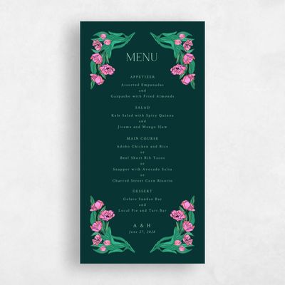 Dark Emerald, Green Wedding Menu - Willmore