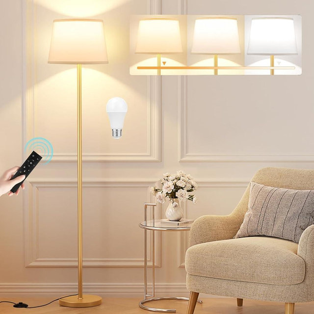 Raexpectis Floor Lamps for Living Room - Modern Gold Floor Lamp with Remote Control, Dimmable Colors Temperature Standing Lamp with LED Bulbs, Tall Lamp for Bedroom Office Kid Room - Brass Gold