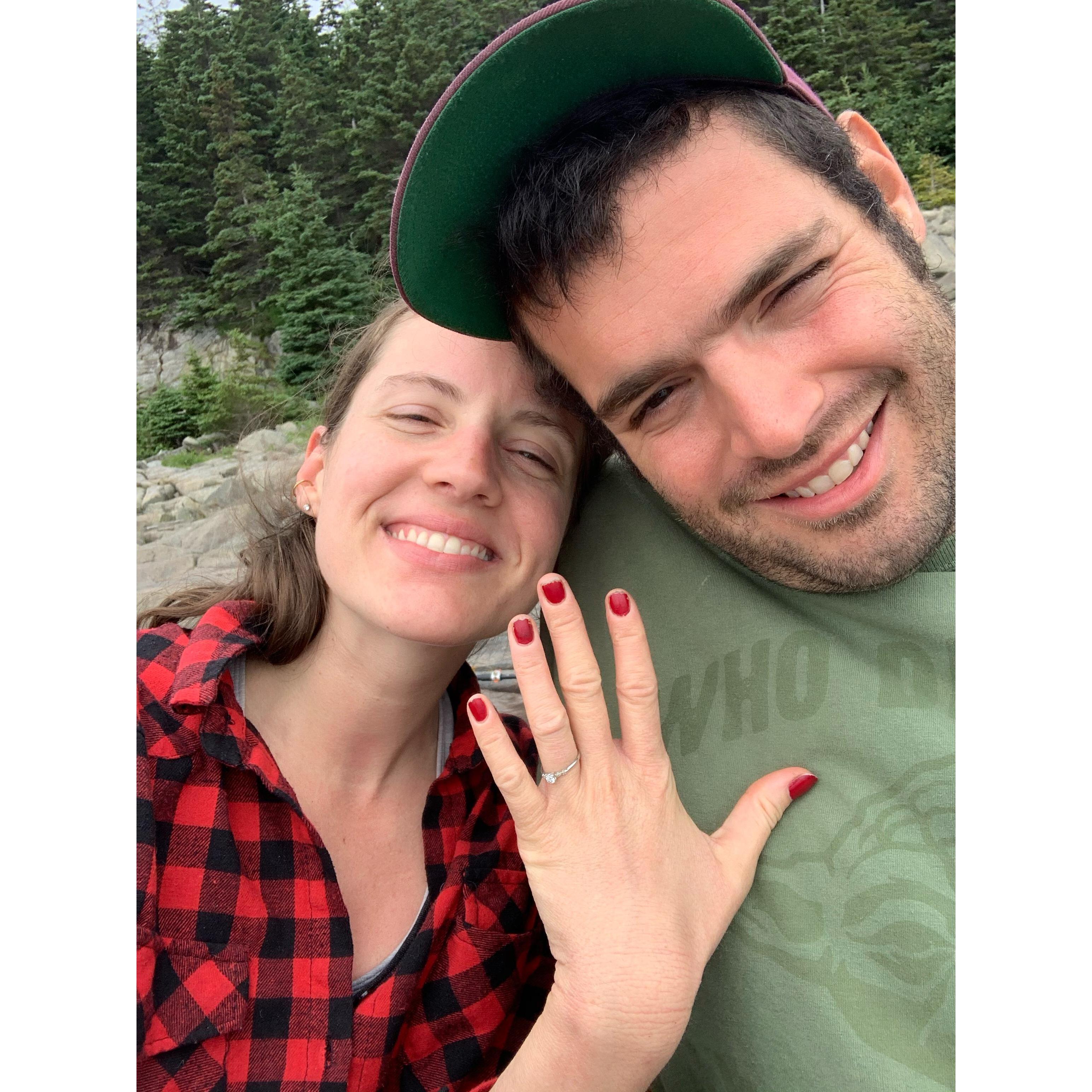 We got engaged on a coastline backpacking trip in North Cutler, Maine.