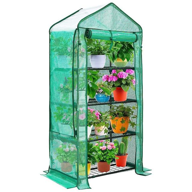 Mini Greenhouse with Screen Roof, Ohuhu Upgraded Portable 4 Tier Small Greenhouses for Outdoors Indoor with Reelable Door, Heavy Duty Plastic Green House for Outside Garden Patio Yard Porch Balcony