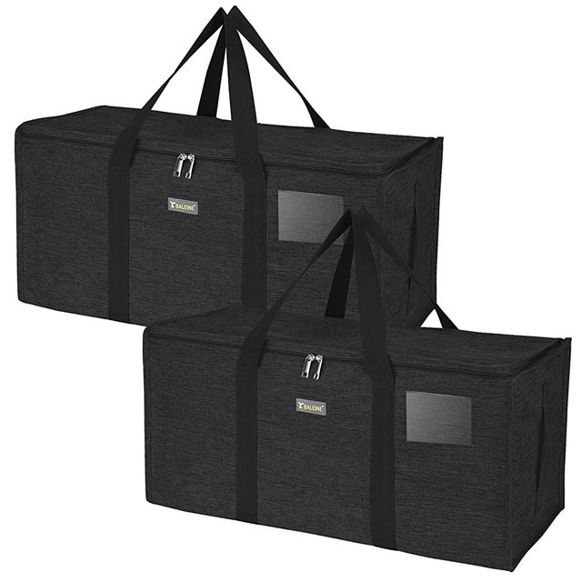 BALEINE Extra Large Storage Tote with Zippers & Carrying Handles, Heavy-Duty Oxford Fabric Moving Bags for Laundry, Space Saving, Storage, 2-Pack, Charcoal Black