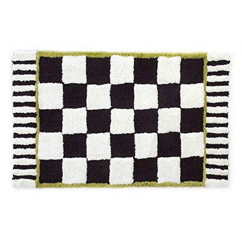 MacKenzie-Childs Courtly Check and Stripped Black and White Bath Mat 100% Cotton - Bath Rug - 21 x 34 Long