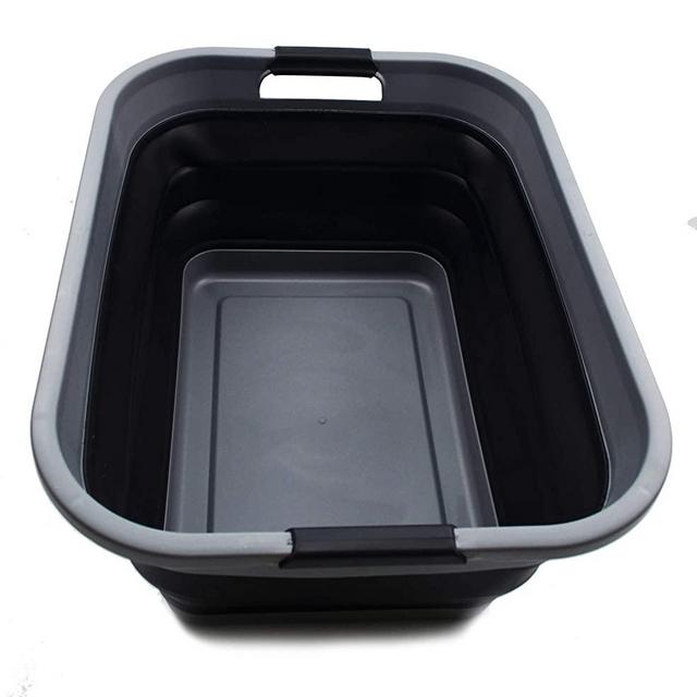 SAMMART Collapsible Plastic Laundry Basket - Foldable Pop Up Storage Container/Organizer - Portable Washing Tub - Space Saving Hamper/Basket (Rectangular, Grey/Black)