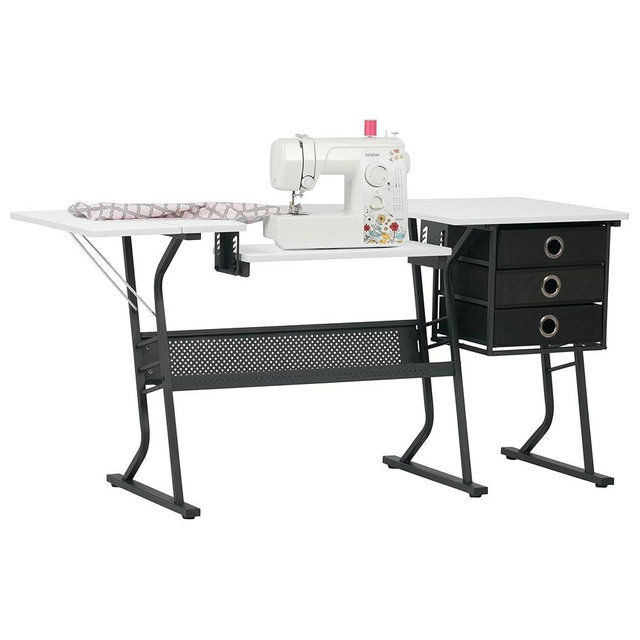 Sew Ready Eclipse Ultra Hobby Machine Top Storage Drawers + Large Lower Shelf-Can Also Be Used as Computer Desk Sewing Table, Black/White