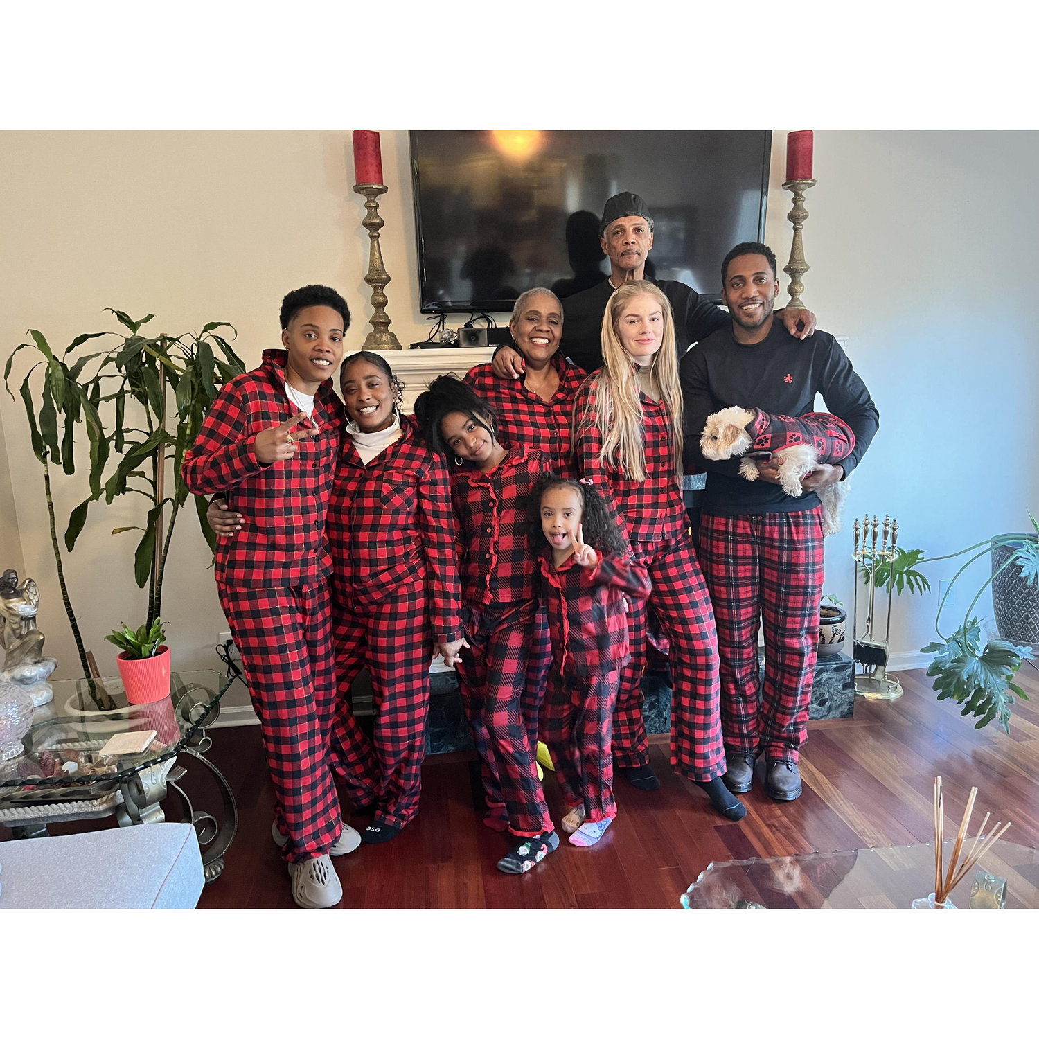 Christmas with the fam in forced matching pajamas