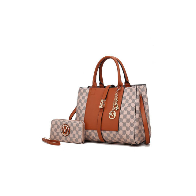 MKF Collection Yuliana Circular Print Satchel Bag with Wallet by Mia K - Cognac Brown