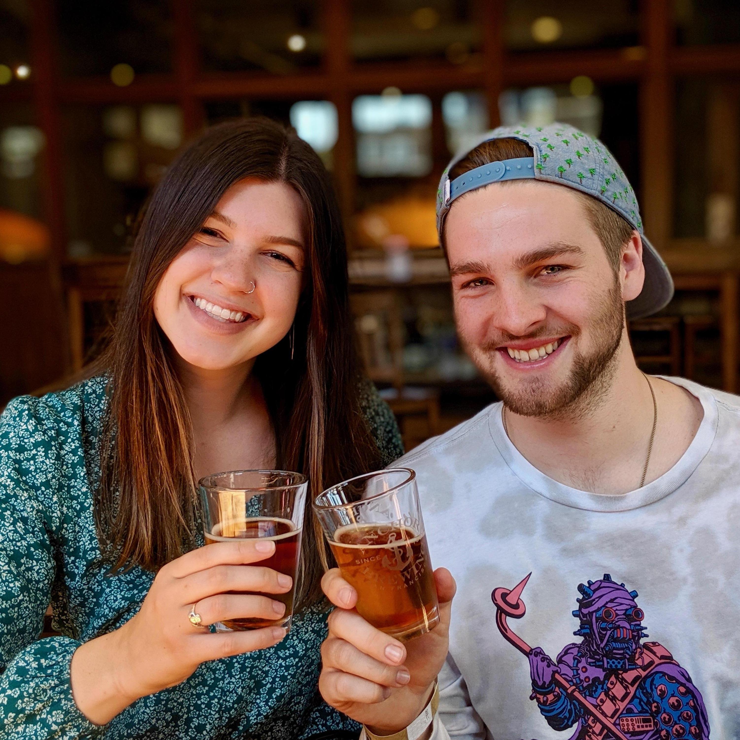 In our natural habitat, sharing a beer.